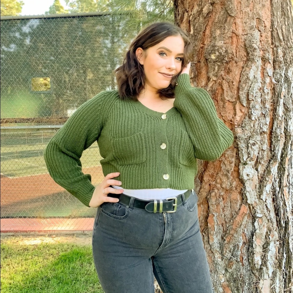 Green Cropped Cardigan